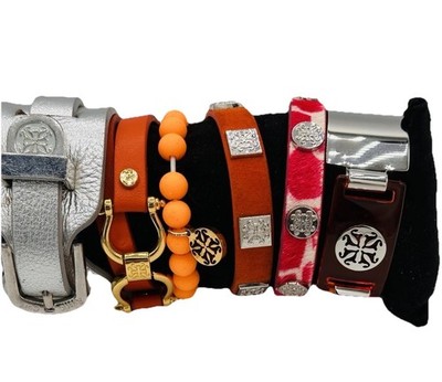 Rustic Cuff Summer Sunset Stack 6 Pc Bracelet Lot Orange Pink Silver