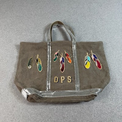 Vanessa Bruno Linen Tote Bag Purse Woman Gray Le Cabas Large Sequins DPS Feather
