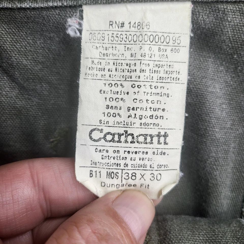 Carhartt Dungaree Fit B11 MOS Work Pants Men's 38x30 Olive Green Cotton Canvas - Image 2 of 4
