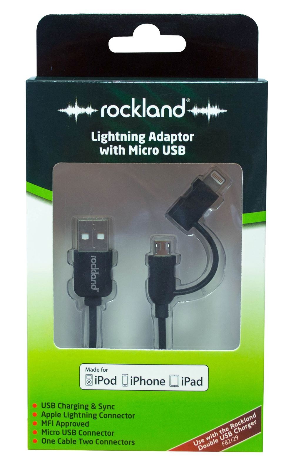 Rockland RLA006 Lightning Adaptor With Micro USB charge & Sync Cable For iPhone