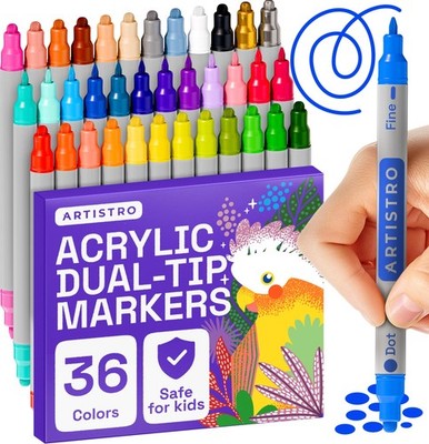 36 Acrylic Paint Markers for Rock, Fabric, Wood, Glass, Eggs - Dual-Tip Paint...