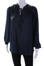 HALSTON Womens Mosaic Blue Tie Blouse Size 6 11582326