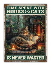 Funny Cats & Books Metal Garage Sign Pet Kitchen Garden Room