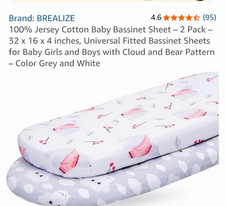 Brealize Bassinet 2 pack Sheets 100 jersey cotton universal fit
