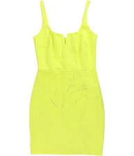 bar III Womens Split Neck Bodycon Dress, Yellow, Small