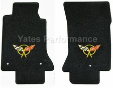 1997-2004 C5 Corvette Black 2pc Front Floor Mats Set - Yellow Racing Flags Logos 1997-2004 C5 Corvette Black 2pc Front Floor Mats Set - Yellow Racing Flags Logos