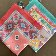 Lot 2 Vtg Southwest Aztec Bandanas NWT Made in USA 50/50 Poly/Cotton 1980's