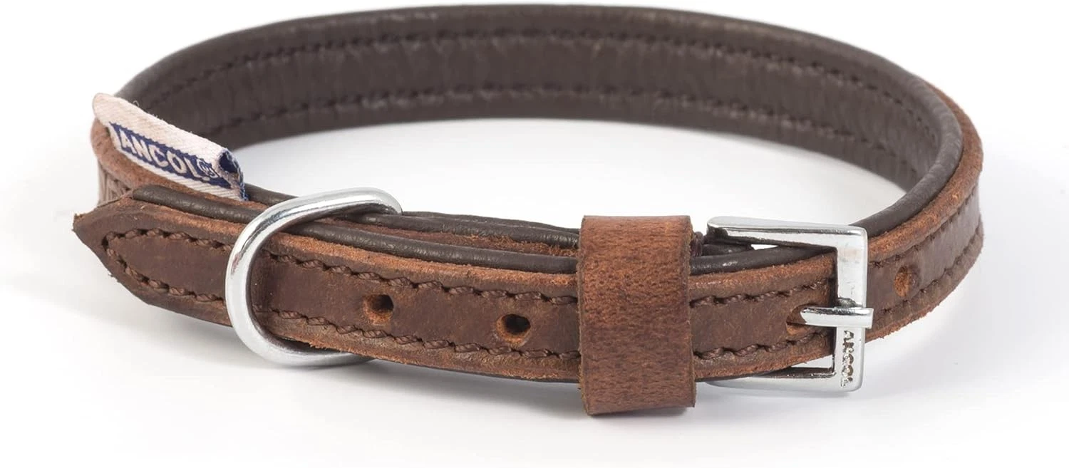 Ancol Vintage Leather Padded Adjustable Dog Pet Collar 39-48cm Size 5 - Chestnut