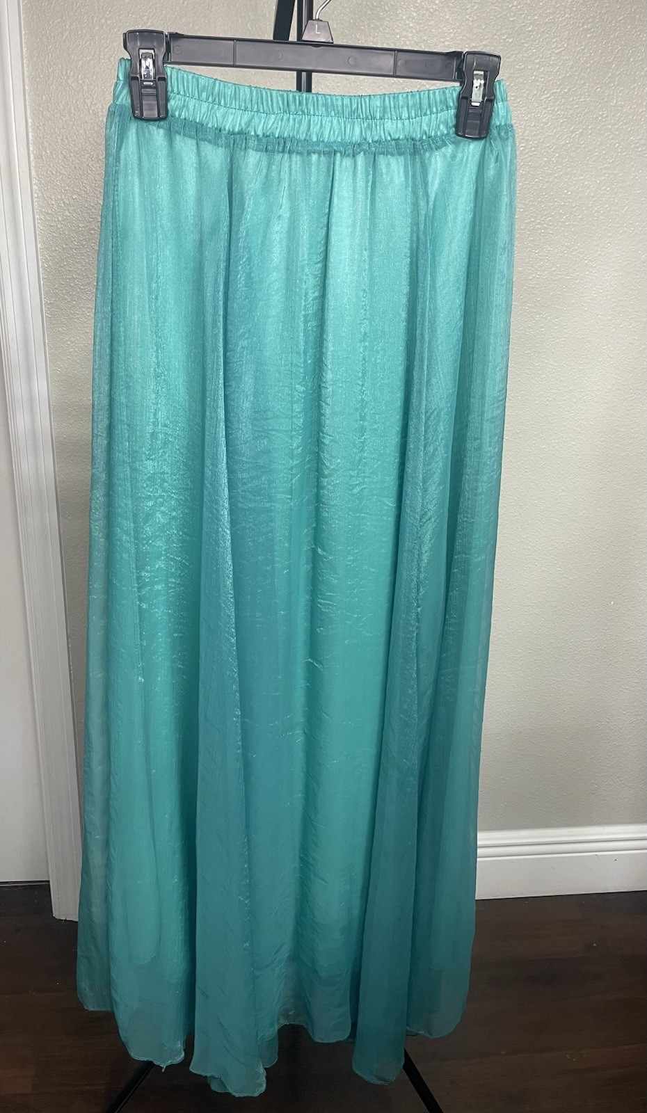 Turquoise Chiffon Maxi Skirt Women’s Elastic Waist Lightweight Long Solid