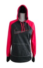 Nike Therma Fit Hoodie Womens Size Medium Gray Pink With Thumb Holes