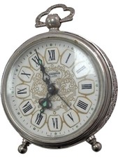 Blessing Germany Alarm Desk Clock Roman Numerals Vintage Silver