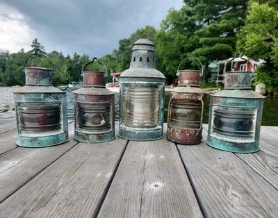 Rare Authentic Antique Simpson-Lawrence Glasgow 5-Piece Nautical Ship Lanterns