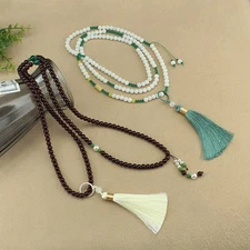 Retro Chinese Long Bead Tassels Crossbody Necklace Women's Handheld Chain ﻿
