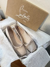 CHRISTIAN LOUBOUTIN MAMADRAGUE BALLERINA FLATS BEIGE LECHE SZ 38 NEW SEASON!