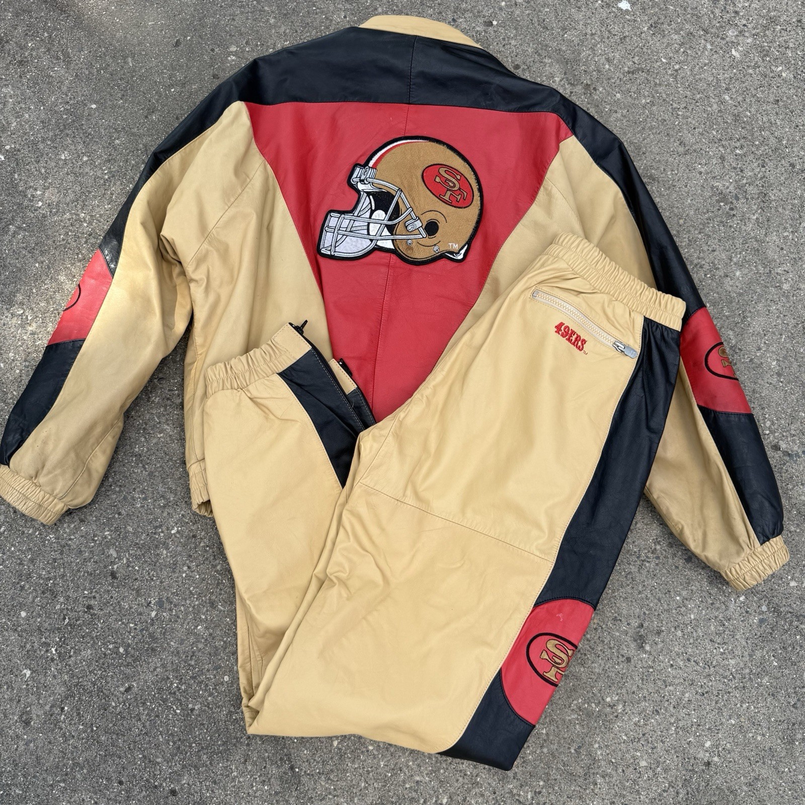 Vintage NFL San Francisco 49ers Ladas Leather Jacket & Pants Track Suit Rare L