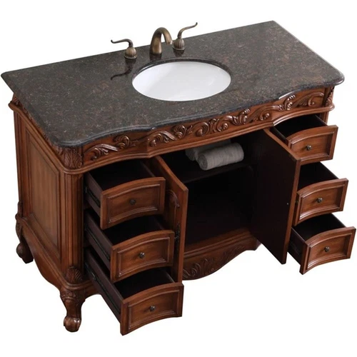 Elegant Decor Oakland 48" Single Marble Top Bathroom Vanity in Teak - Picture 3 of 18
