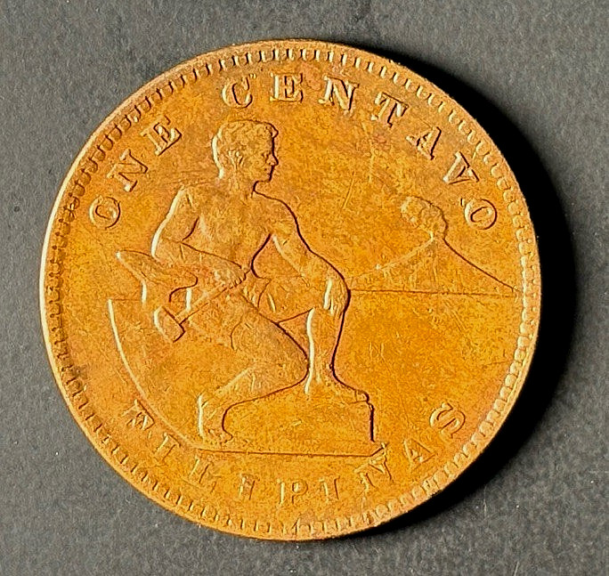 1925 PHILIPPINES FILIPINAS ONE CENTAVO COIN; Very Fine Condition