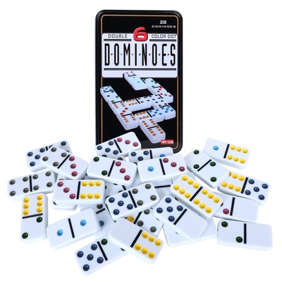 Double Six Dominoes Set with Tin Box - 28 Color Double 6 Domino