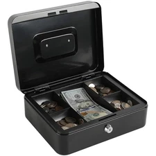 Secure Large Cash Box with Removable Tray & Key Lock - Ideal for Home Use