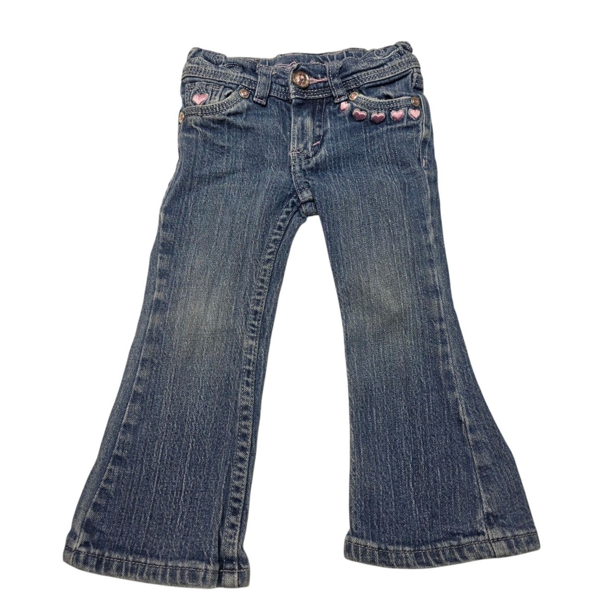 Levis Y2k Flare Denim Blue Jeans 2T Girls Gem Trim Hearts Pockets 