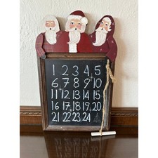 Vintage Christmas Advent Calendar Wood Chalkboard Santa Claus Folk Art Handmade