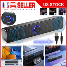 Black USB Powered 3.5mm Wired Soundbar Stereo Bass Speaker for Desktop PC Laptop