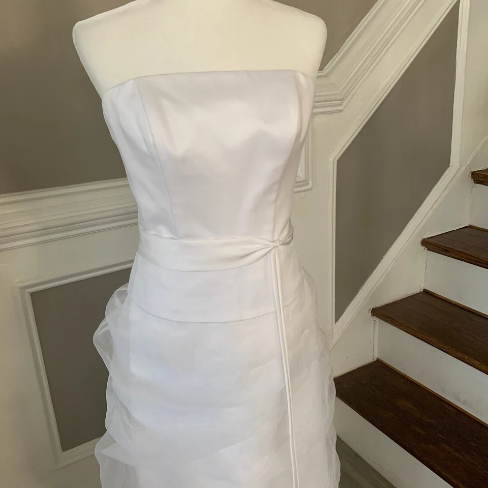 Vestido de novia Baylia Designs línea A tirantes blanco talla 12 corsé de gasa Foto 4 de 4