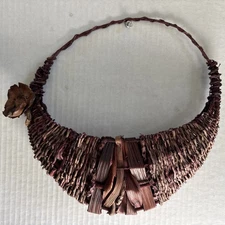 Rustic Folk Art Woven Basket Wall Hanging Handmade Natural Fiber Decor