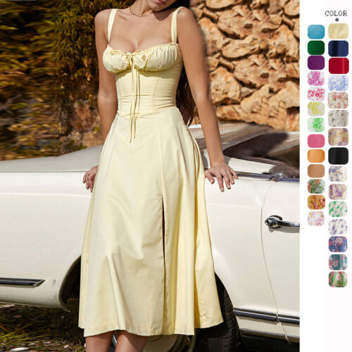 2024 Print Bustier Sundress, Women's Sexy Slit Long Printed Dress Corset Dress - Picture 1 of 94