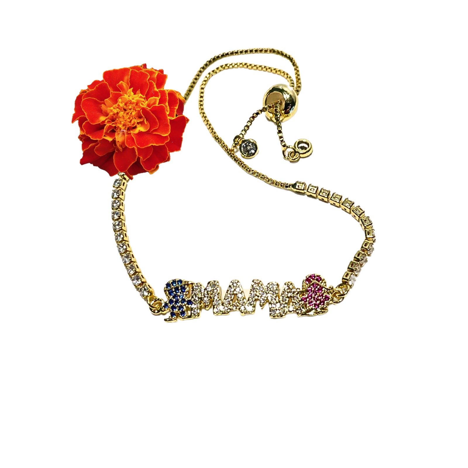 Mujer Pulsera Deslizante Estrás Blanco con Circones Brillantes Mamá Dije Ajustable