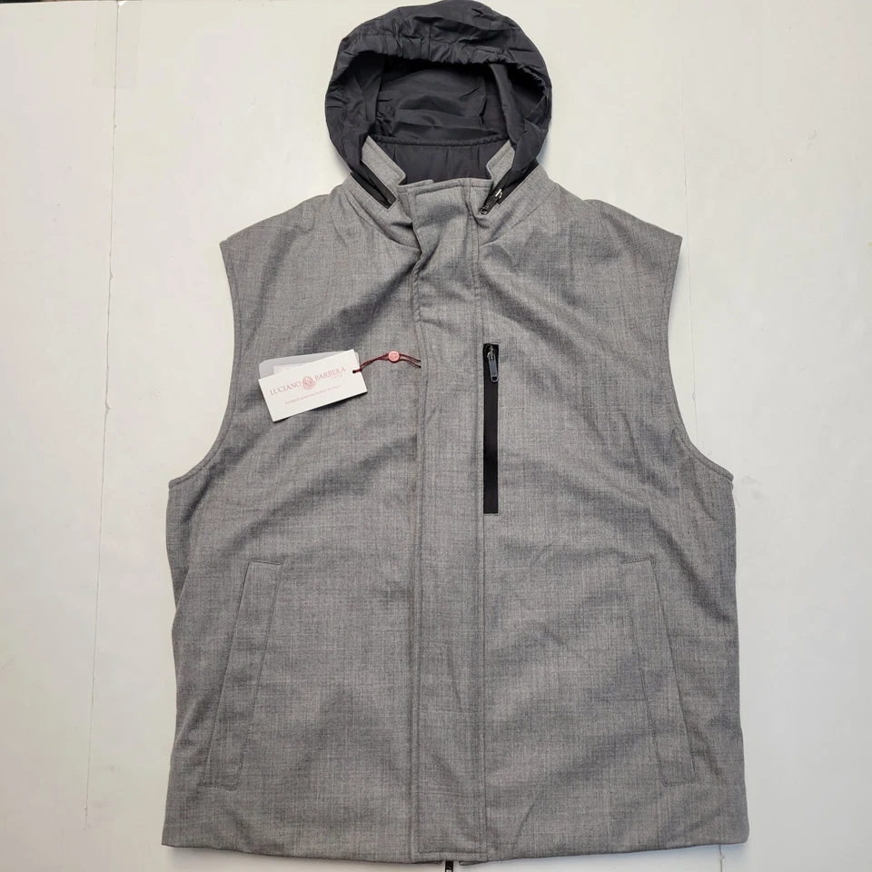 $1450 Chaleco con Capucha Luciano Barbera 100% Lana Franela Gris Para Hombre XL (56) Cremallera Completa Foto 2 de 4
