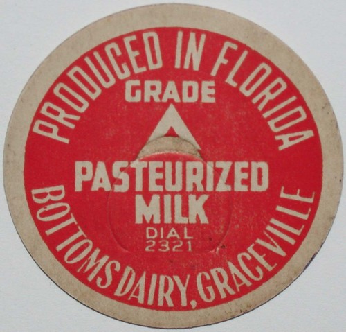 Vintage milk bottle cap BOTTOMS DAIRY Produced in Florida Graceville unused - Picture 2 of 2