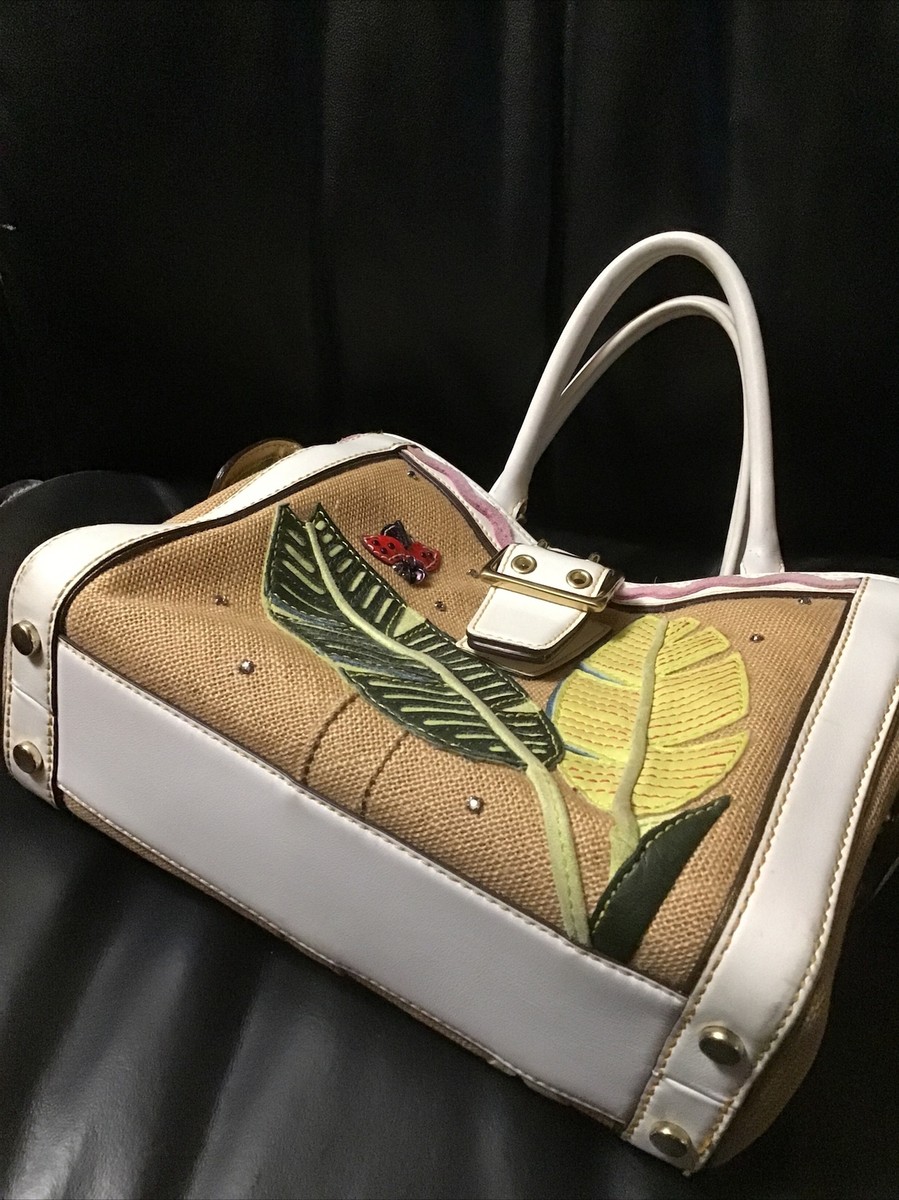 COACH Lady Bug Leaf Limited Edition Burlap Leather Hampton Handbag
