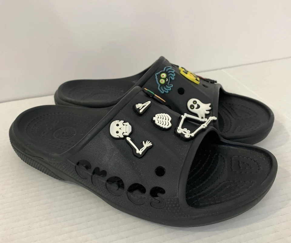 Crocs Classic Slide Sandal Size W10 M8 Black w/ Halloween Jibbitz Charms - Изображение 4 из 4
