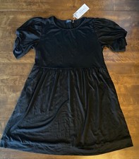 YIBOCK Women's Summer Casual Twist Knot Short Puff Sleeve Dresses Pleated Swing