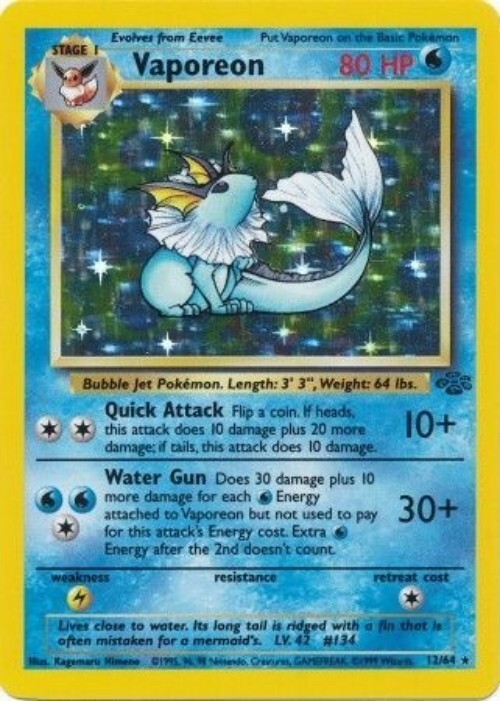 Pokémon TCG - Vaporeon - 12/64 - Holo Unlimited - Jungle Unlimited [Light Play]