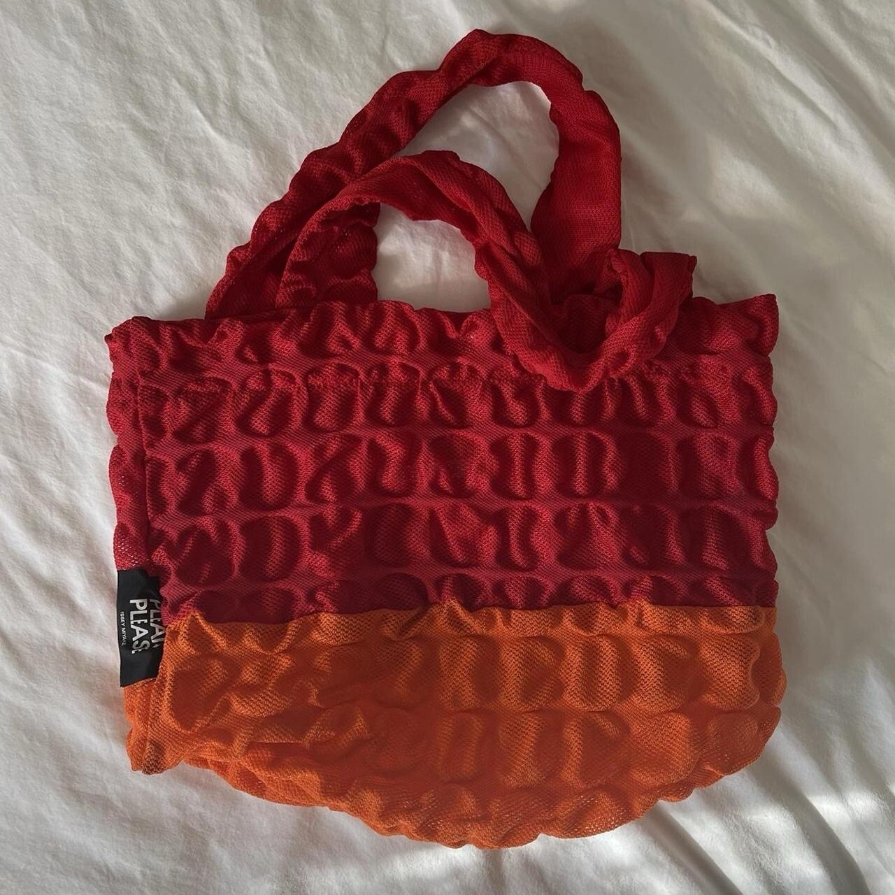 Issey Miyake rare PLEATS PLEASE Mesh Hand Bag Orange and Red image 2