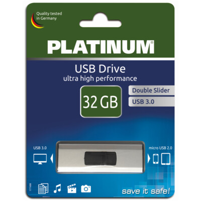 Platinum Double-Slider 32 GB USB-Stick   USB 3.0 & Micro-B USB 2.0 Anschluss