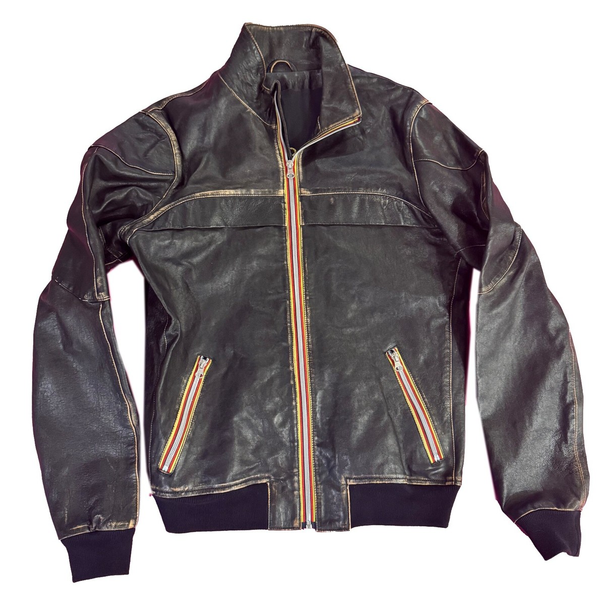 $1,499 Gold Bunny Mens Leather Moto Bomber Biker Jacket Italy