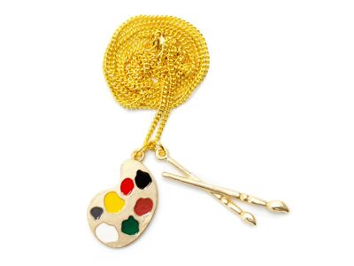 Color Palette Brush Necklace 60cm Miniblings Paint Artist Gold