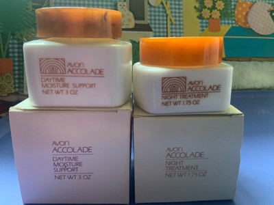Avon ACCOLADE daytime, night treatment milk glass jar & box lot of 2 EMPTY, Prop