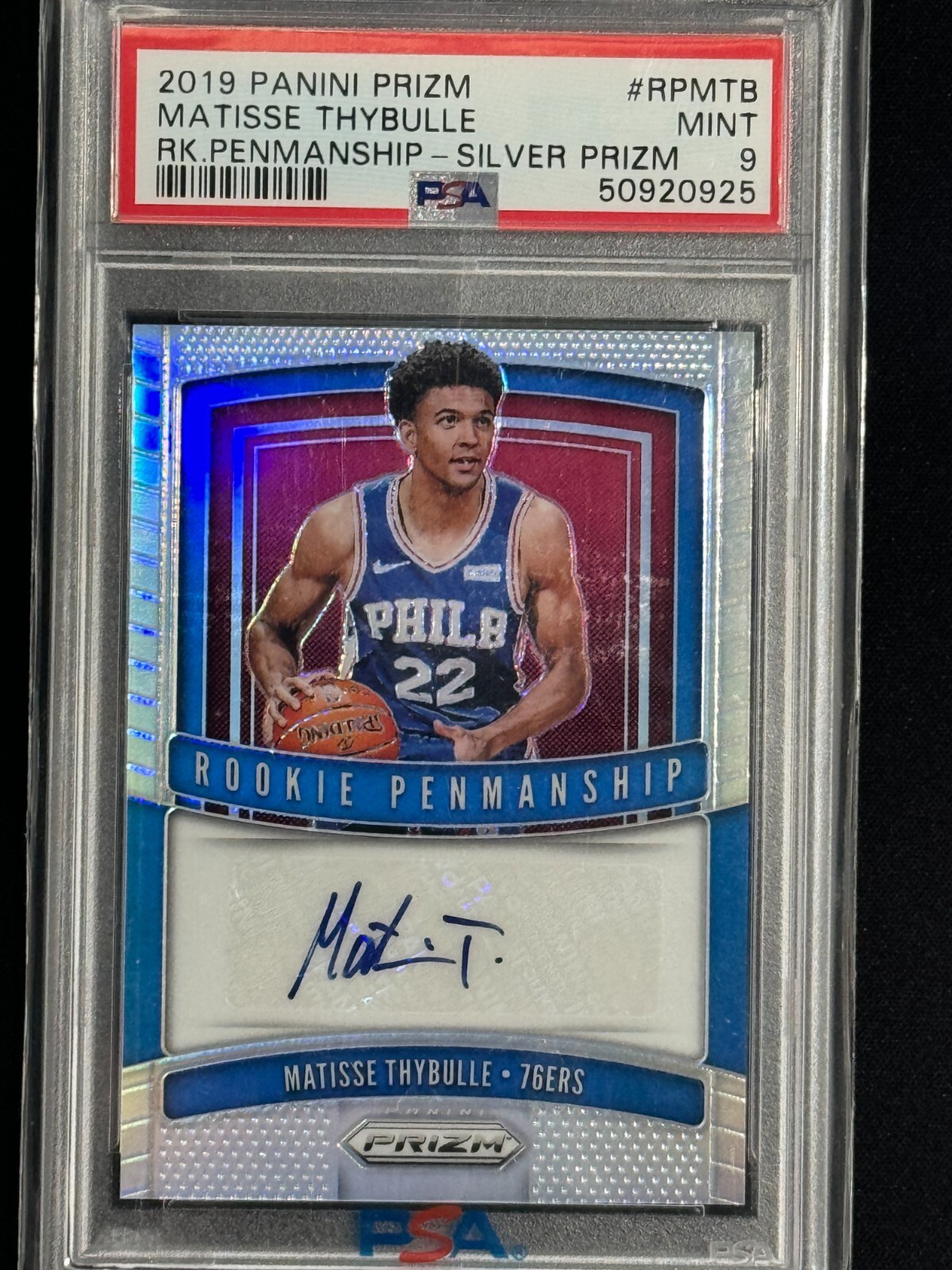 2019 Silver Prizm Matisse Thybulle Rookie Auto #RPMTB Penmanship 76ers - PSA 9