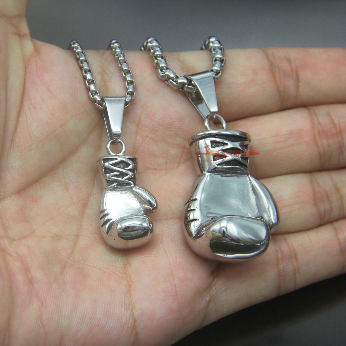 Men Heavy Solid Boxer 3D Boxing Glove Stainless Steel Pendant 4mm Chain  Necklace