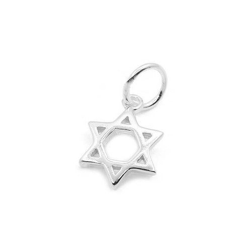 Sterling Silver 8mm Hollow Six Pointed Star Hex Star of David Charm Pendant - Picture 2 of 9