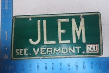 Vermont License Plate Tag VT 1971 71 Vanity JLEM (#1)