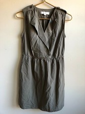Loft 0 Olive Green 100% Cotton Wrap V-Neck Tank Shirt Dress