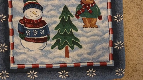 TAPESTRY WALL HANGING Winter Play Snowman Moose Snow Bear Trees 25X36" - Picture 5 of 11