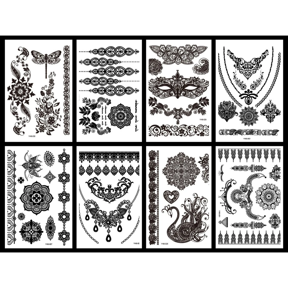 CRYSTAL WORLD UK Black Henna Temporary Mehandi Tattoo Lace Body Art Transfer Sticker Design UK