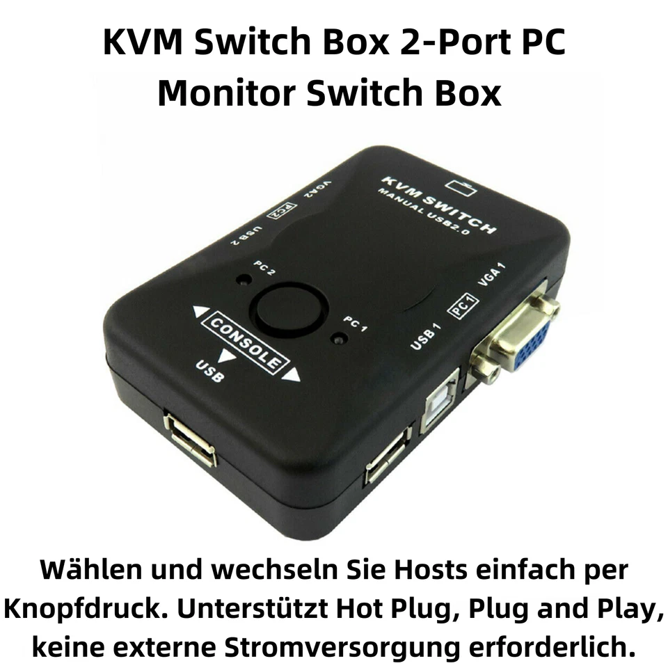 D42C KVM Switch Box 2 Port USB 2.0 VGA PS2 für 2 Computer Tastatur Maus Monitor - Bild 2 von 4