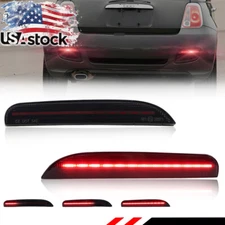 Smoked Rear Bumper Red LED Tail Brake Signal Reflector Lights For 12-17 FIAT 500